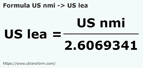 umrechnungsformel Amerikanische Seemeilen in Amerikanische leugen - US nmi in US lea