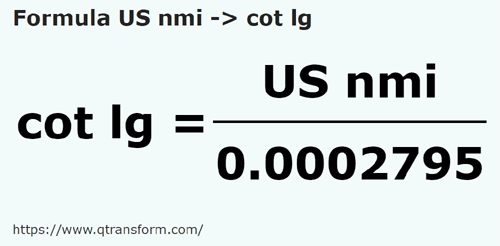 formula Milhas náuticas americanas em Côvados longos - US nmi em cot lg
