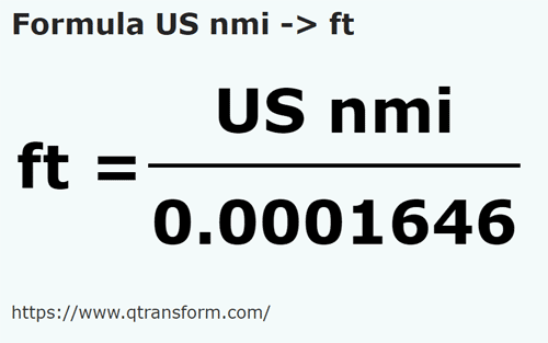 formula Милосердие ВМС США в фут - US nmi в ft