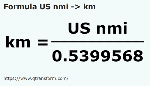 formule Amerikaanse zeemijlen naar Kilometer - US nmi naar km