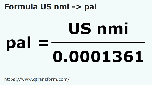 formula Milhas náuticas americanas em Palmos - US nmi em pal