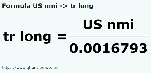 formula Batu nautika US kepada Kayu pengukur panjang - US nmi kepada tr long