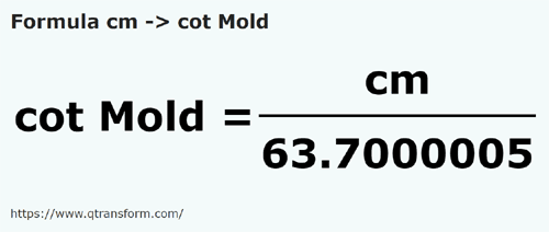 formula Centímetros em Côvados (Moldávia) - cm em cot Mold