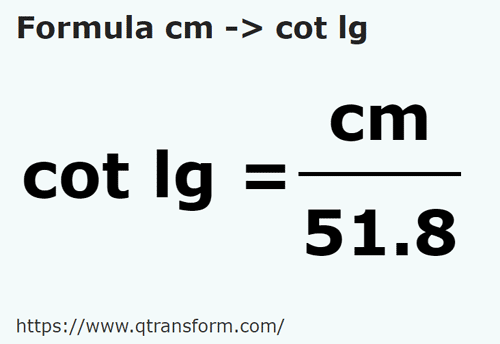 formula сантиметр в Длинный локоть - cm в cot lg