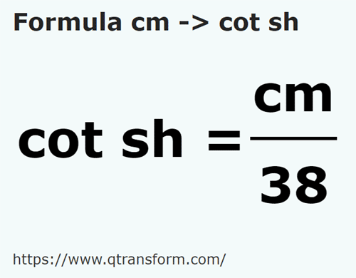 formula Sentimeter kepada Hasta yang pendek - cm kepada cot sh