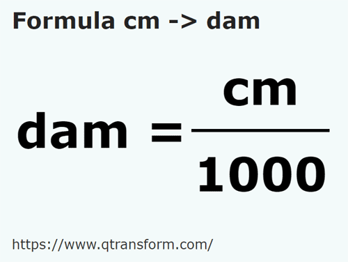 formula Centímetros a Decámetros - cm a dam