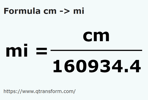 formula сантиметр в миля - cm в mi