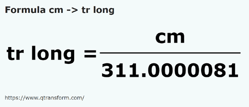 formula Sentimeter kepada Kayu pengukur panjang - cm kepada tr long