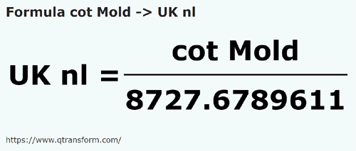 formula Cubits (Moldova) to UK nautical leagues - cot Mold to UK nl