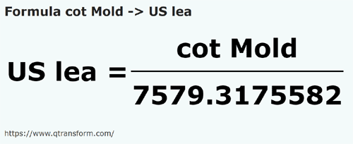 formula Côvados (Moldávia) em Léguas americanas - cot Mold em US lea
