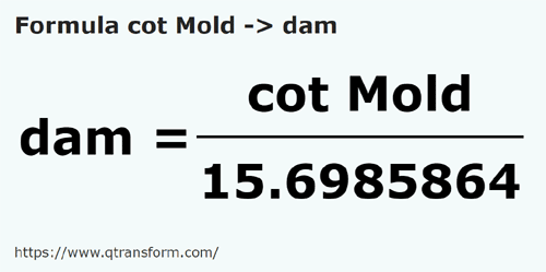 formula локоть (Молдова в декаметр - cot Mold в dam