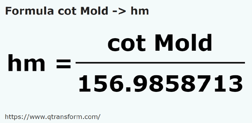 formula локоть (Молдова в гектометр - cot Mold в hm