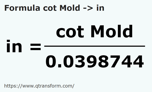 formula локоть (Молдова в дюйм - cot Mold в in