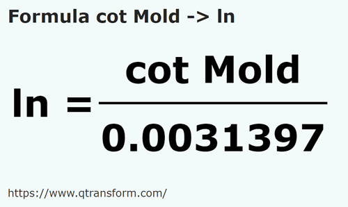 formula Côvados (Moldávia) em Linhas - cot Mold em ln