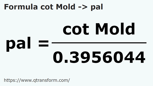 formula локоть (Молдова в Пядь - cot Mold в pal
