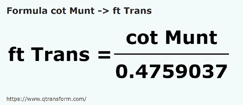 formula Côvados (Muntenia) em Pés (Transilvânia) - cot Munt em ft Trans