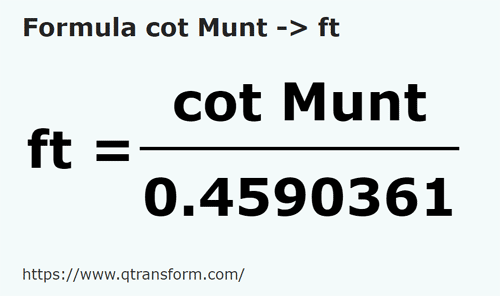 formula локоть (Гора) в фут - cot Munt в ft