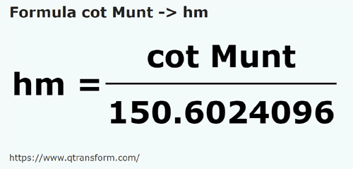 formula Côvados (Muntenia) em Hectômetros - cot Munt em hm