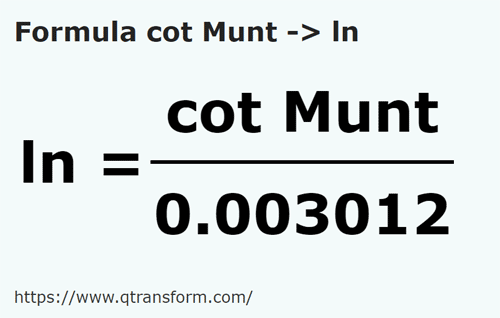 formula локоть (Гора) в линия - cot Munt в ln