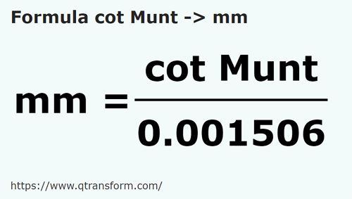 formula Côvados (Muntenia) em Milímetros - cot Munt em mm