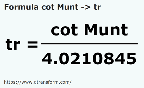 formula локоть (Гора) в Трость - cot Munt в tr