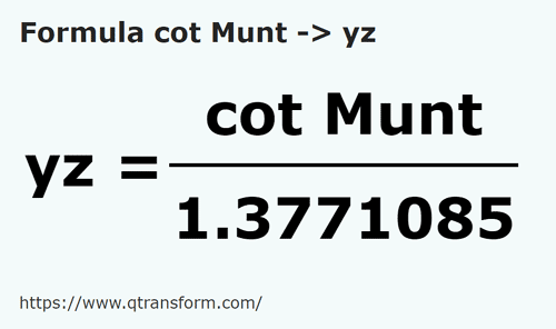 formula Codos (Muntenia) a Yardas - cot Munt a yz