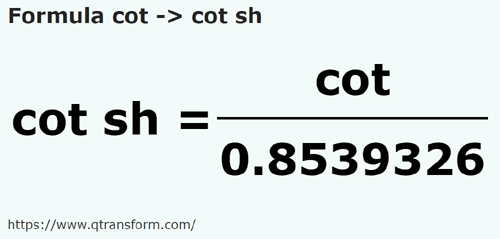 formula Локоть в Короткий локоть - cot в cot sh