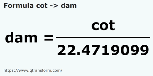 formula Côvados em Decâmetros - cot em dam