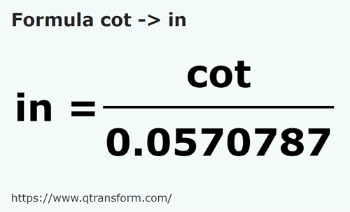 formula Hasta kepada Inci - cot kepada in