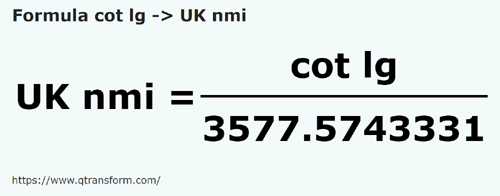 formula Długi łokieć na Mila morska brytyjska - cot lg na UK nmi