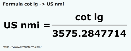 formula Cubito lungo in Migli nautici US - cot lg in US nmi