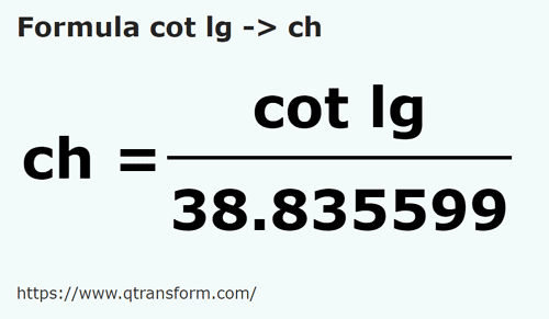 formula Long cubits to Chains - cot lg to ch