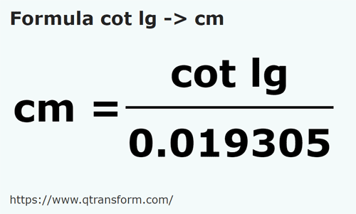 formula Длинный локоть в сантиметр - cot lg в cm