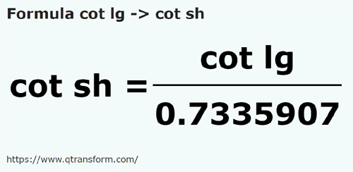 formula Длинный локоть в Короткий локоть - cot lg в cot sh