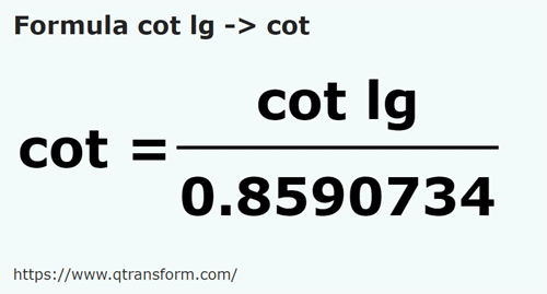 formula Длинный локоть в Локоть - cot lg в cot