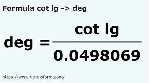 formula Длинный локоть в Палец - cot lg в deg