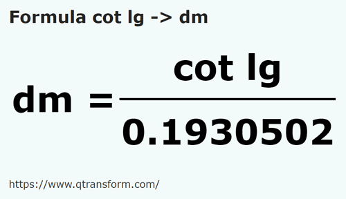 formulu Uzun arşın ila Desimetre - cot lg ila dm