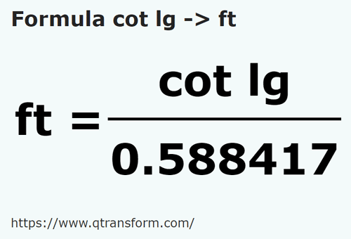 formula Codos largo a Pies - cot lg a ft