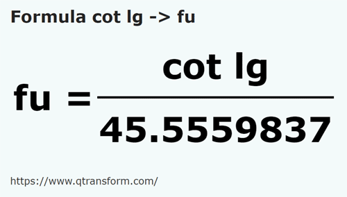 formula Длинный локоть в веревка - cot lg в fu