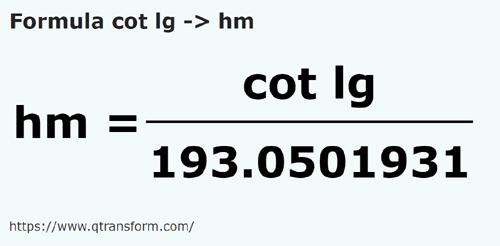 formula Coți lungi in Hectometri - cot lg in hm