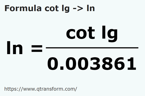 formula Long cubits to Lines - cot lg to ln
