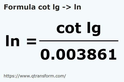 formulu Uzun arşın ila çizgi - cot lg ila ln