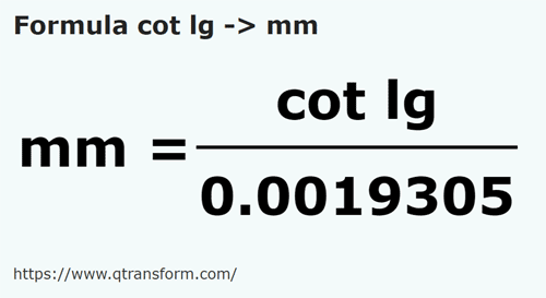 formula Codos largo a Milímetro - cot lg a mm