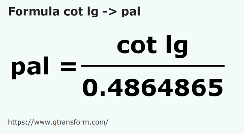 formula Длинный локоть в Пядь - cot lg в pal