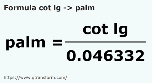 formula Codos largo a Palmus - cot lg a palm