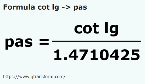 formula Codos largo a Pasos - cot lg a pas