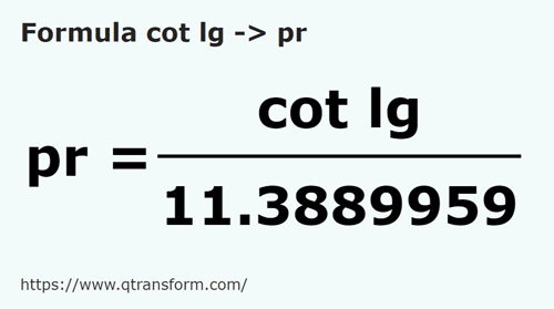 formula Длинный локоть в стержень - cot lg в pr