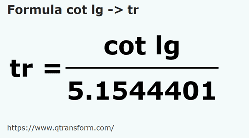 formula Длинный локоть в Трость - cot lg в tr