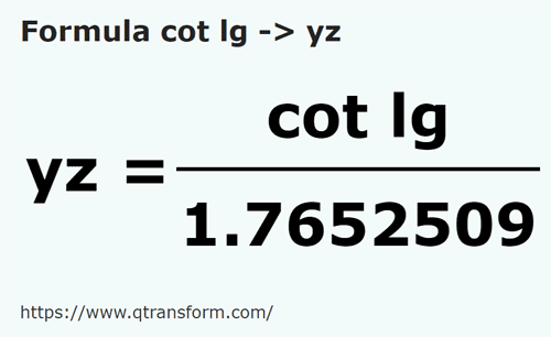 formula Длинный локоть в площадка - cot lg в yz