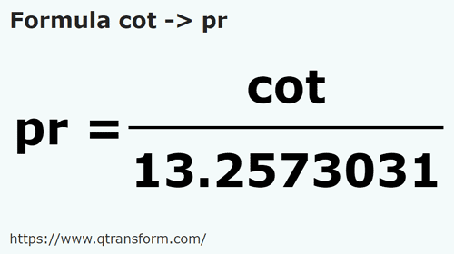 formula Cubits to Poles - cot to pr